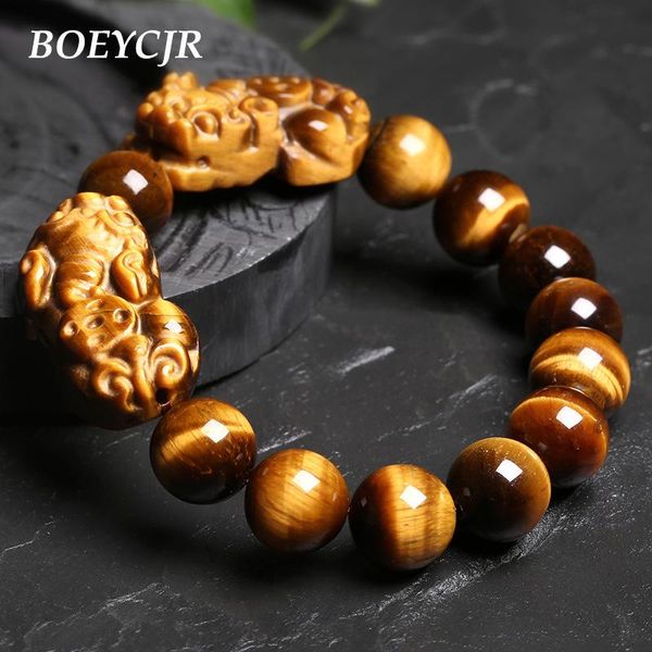 

bangle boeycjr a+ tiger stone bead lucky pixiu brave troops energy bangles bracelets for men or women jewelry, Black