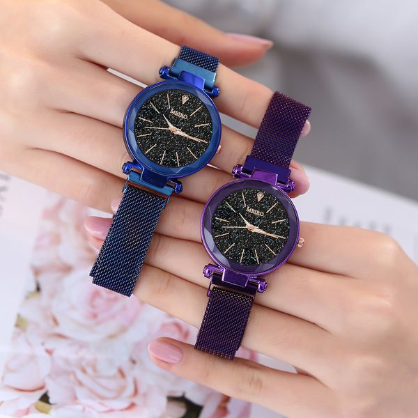 

new women watches mesh magnet starry sky watch luxury ladies watch quartz wristwatches relogio feminino montre homme saati, Slivery;golden