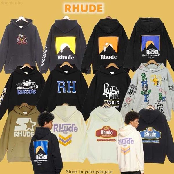 

men's hoodies sweatshirts designer men s fw rhude hoodie women washed heavy fabric pullovers, Black