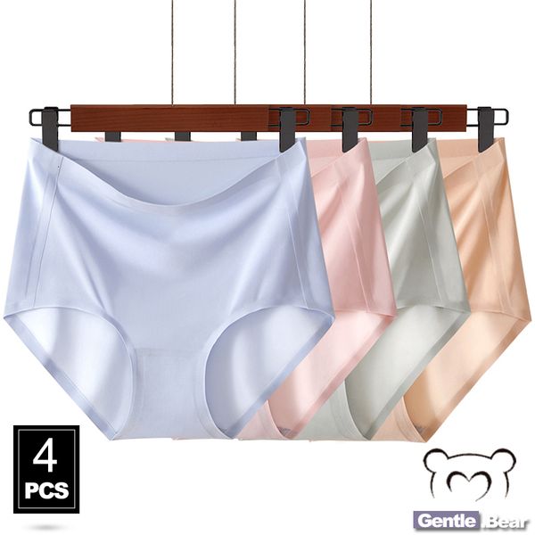 

women's panties gentlebear ice silk underwear women seamless high waist 4xl plus size breathable ladies briefs elastic sofe ingerie 230, Black;pink