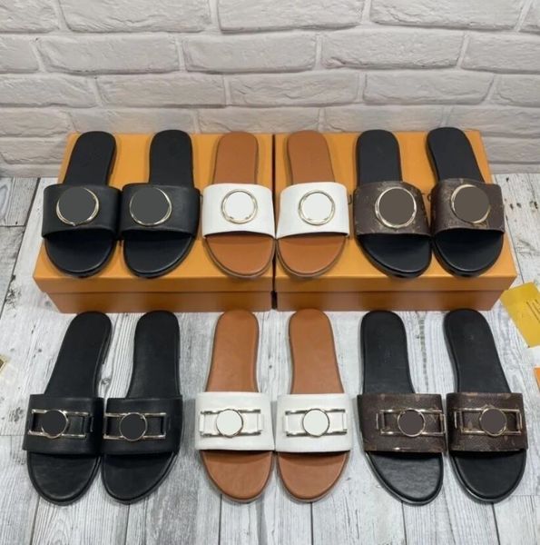 

2023 desinger slippers slide thong sandal brown leather letters sandals women slipper men slides waterfront womens 35-41 with box and dust b, Black