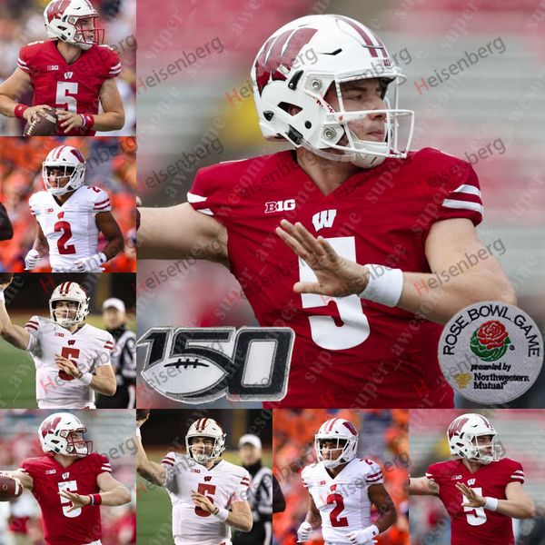 

wisconsin badgers football jersey graham mertz jalen berger jake ferguson jack sanborn jack dunn chimere dike markus allen skyler bell faion, Black;red