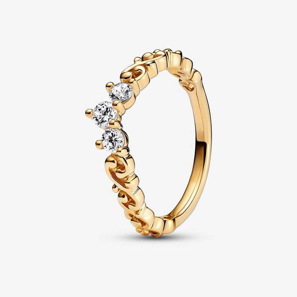 

golden timeless wish alternating ring for pandora real sterling silver stacking rings designer jewelry for women crystal dimaond gold ring w, Slivery;golden