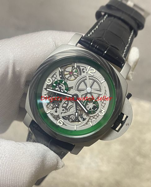 

v7 factory luxury mens designer watches 44mm skeleton dial carbon fiber bezel automatic movement leather strap sapphire men's sport wri, Slivery;brown