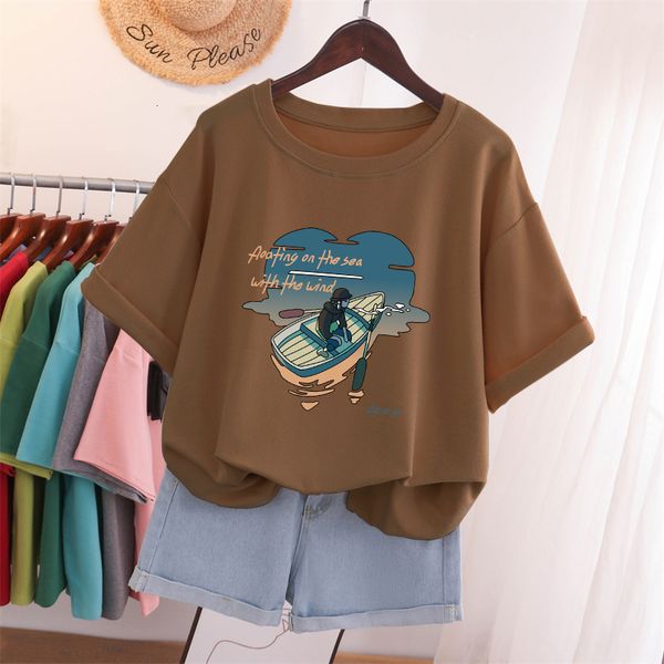 

women's plus size tshirt 100 cotton l5xl t shirt tshirt short sleeve women summer cartoon print couple o neck oversized shirts 230520, Black
