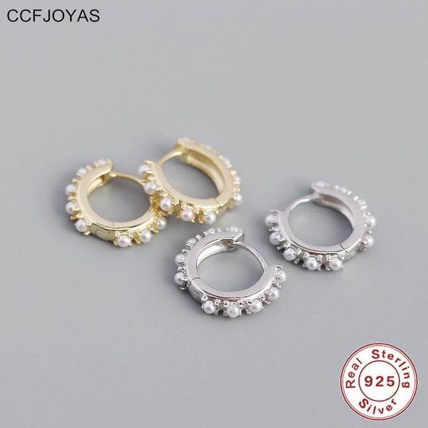 

huggie ccfjoyas 9.5mm 925 sterling silver pearl hoop earrings european and american metal wind geometric round circle earrings jewelry, Golden;silver