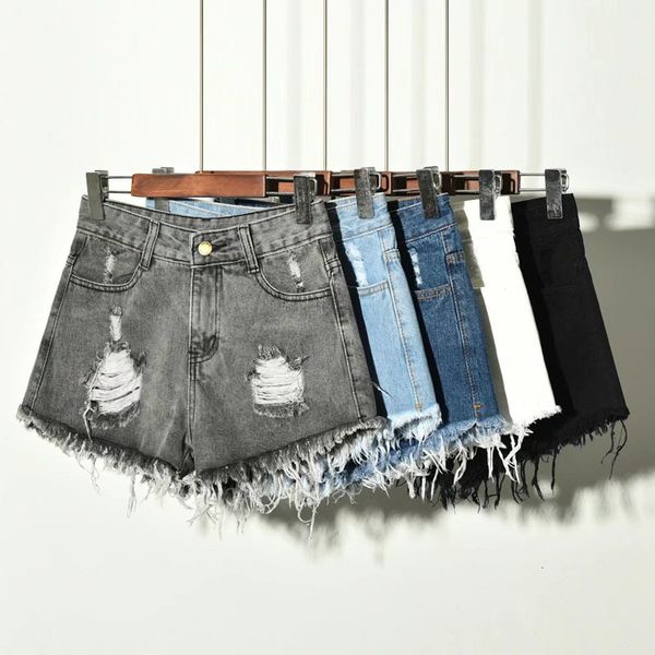 

women's shorts summer denim shorts women's high waist jeans women's loose hole jeans shorts with pockets casual plus size s-2, White;black