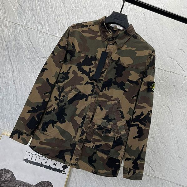 

2023ss tone designer old treatment mens classic outdoor heavy industry camouflage retro workwear pocket pure cotton shirt coat compass patch, Black;brown
