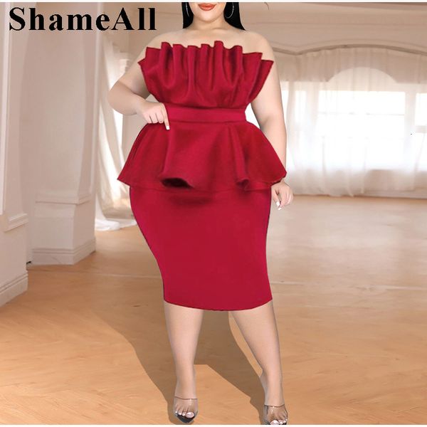 

plus size dresses size off shoulder ruffle peplum evening dress elegant lady 4xl formal undefined party wedding club short prom bandage 2305, Black