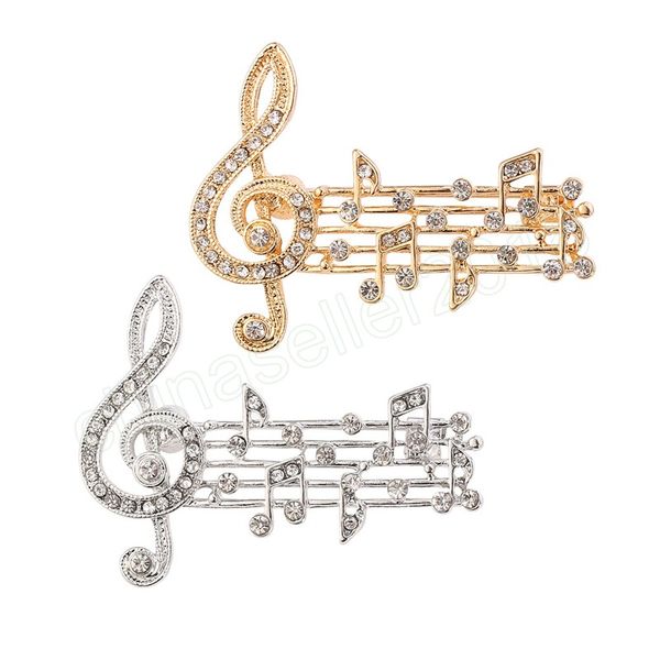 

fashion jewelry rhinestone musical note brooches for women men metal pin party gifts dress garments ornaments accessories, Gray