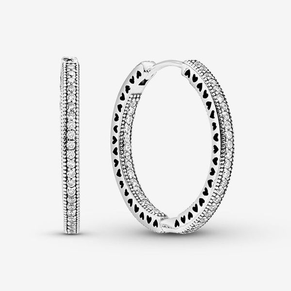 

sparkle and hearts hoop earrings for pandora 925 sterling silver big circle earring set designer jewelry for women girlfriend gift wedding e, Golden;silver