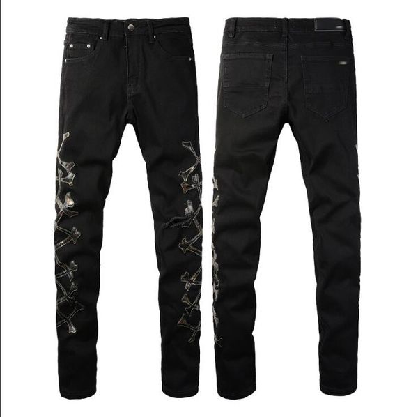 

2023 mens designer jeans distressed slim pants ripped biker motorcycle denim for men fashion luxury jean mans pants embroidery patchwork, Blue