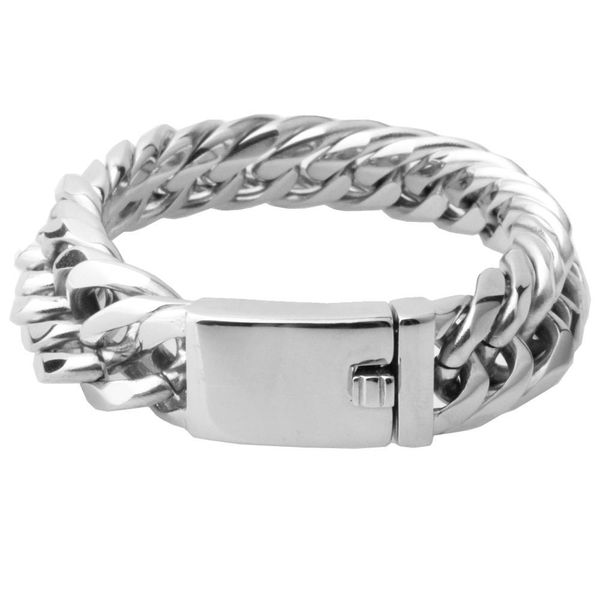 

bangle curb cuban link chain polished stainless steel mens womens bracelets chains fashion jewelry for men 16mm, Black
