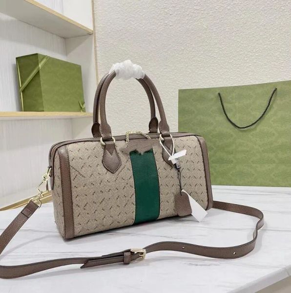 

Luxury Cattlehide Totes Classic Handbag Unisex Zipper Portable Travelling Bag Retro Pillow Handbags Large Capacity Cross Body Single-Shoulder Bags, Brown flower (32*17cm)