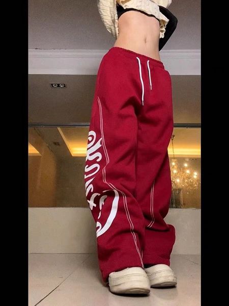 

women's pants s loose letter print casual pant's american style brand wide leg sweatpants drawstring straight pants spring trouser, Black;white