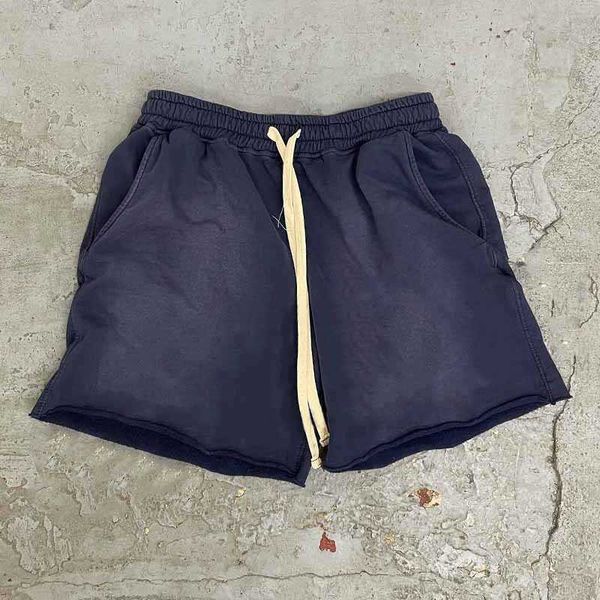 

2023 off-designer men shorts summer fashion beach pants custom drawstring acid wash raw edgs vintage plain french terry cotton fleece jogger, White;black