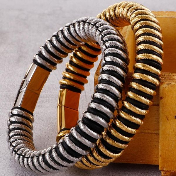 

bangle 13mm gold plated stainless steel leather man bracelet men's wrap bracelets bangles cowhide male jewelry with magnet clasp, Black