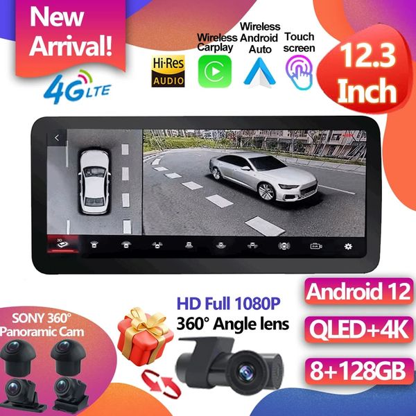 

for audi a6 c6 a7 2012-2018 12.3" android 12 system car multimedia radio wifi 4g sim 1920*720 8 core 8+128gb ram gps navi stereo