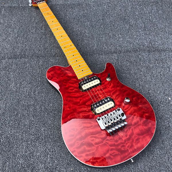 

1991 eddie van halen wolf ernie axis red flame maple electric guitar maple neck, floyd rose tremolo bridge, locking nut, chrome hardware