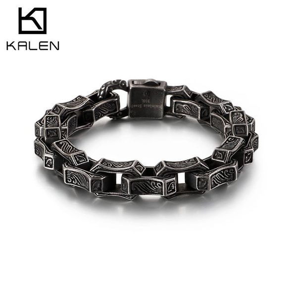 

bangle kalen punk matte link chain bracelet men stainless steel 23.5cm chunky mysterious symbol charm bangle homme jewellry 2020, Black