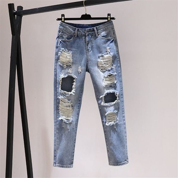 

women's jeans korean dong jeans women's springsummer loose bf high waist jeans women's straight nine dot hougong jeans trouse, Blue