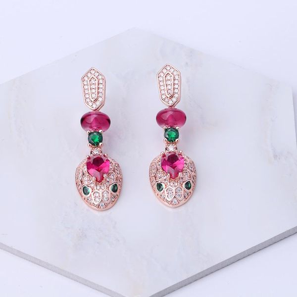 

knot designer collection designer luxury women lady inlaid red blue stone full cubic zircon snake snakelike dangle stud earrings, Silver