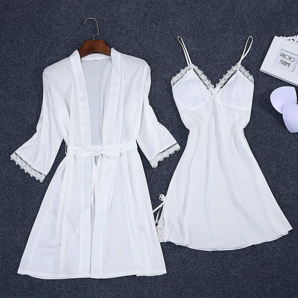 

women's sleepwear summer womens 2pc robe bath gown strap kimono pajamas sets lady home wear nightgown suit sleepshirts mxxl 230520, Black;red