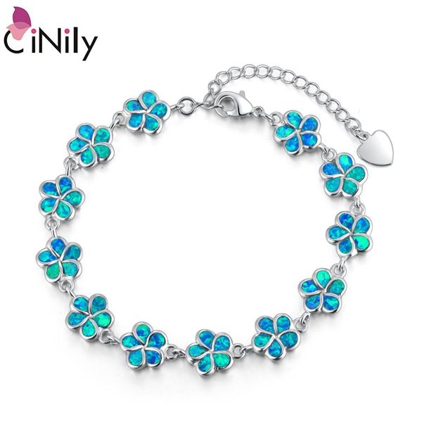 

bangle cinily white/blue/pink fire opal stone wide chain bracelet silver plated violet cherry blossom flower bohemia boho jewelry woman, Black