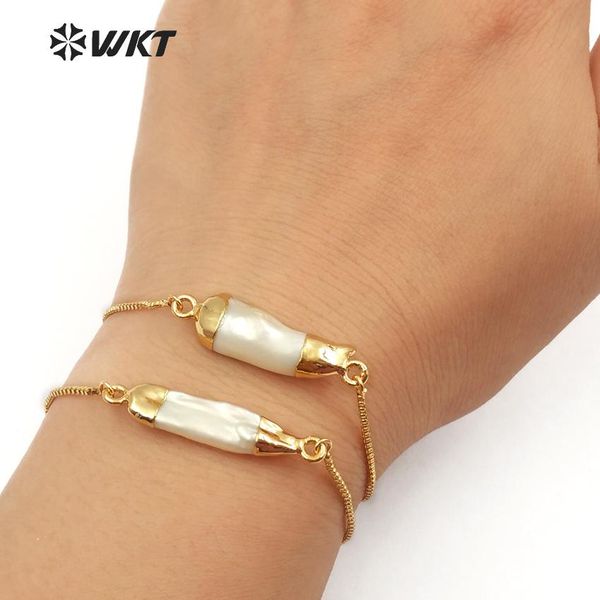 

bangle wtb412 wkt wholesale 10pcs/lot natural freshwater pearl bracelet random pearl charm with gold color chain elegant women jewelry, Black