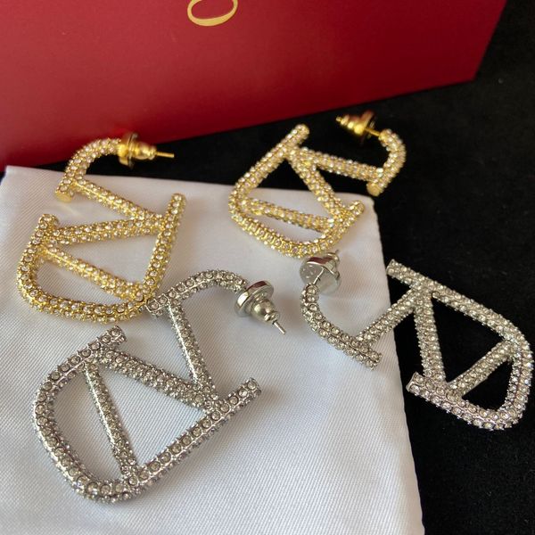 

designer earrings letter v stud earrings luxury women fashion hoop jewelry metal earring, Golden;silver