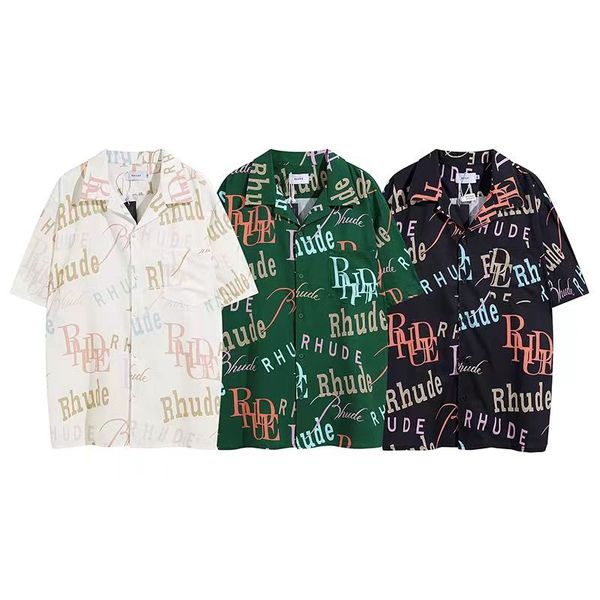 

colorful lettering full print short sleeve shirt op26 high street tide brand loose summer casual sports shorts set, White;black