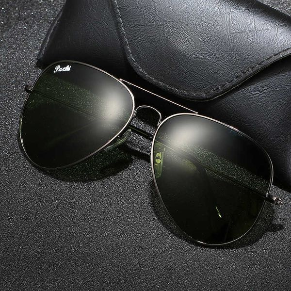 

classic men's metal framed glass sunglasses outdoor cycling tempered glass glasses pilot sunglasses female, White;black