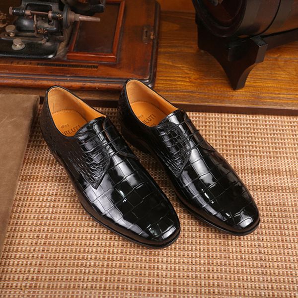 

berluti men shoes high-end men's crocodile derby shoes lace-up leather rare leather handmade commuting to work professional formal atti, Red;white