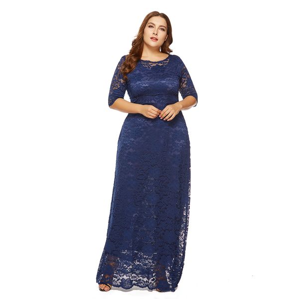 

plus size dresses women size dress lace long solid black white middle sleeve larges big clothes night party wear for female suits 230520