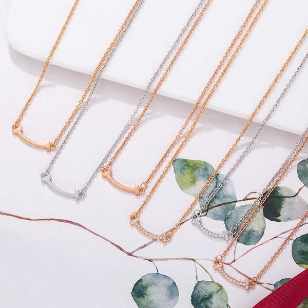 

original high-version tiffay smile necklace sterling silver smooth face with diamond mini smiling high-color clavicle chain