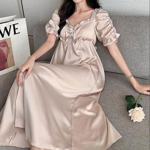 

pyjamas female nightgown elegant style princess long sleepwear summer short sleeve sleepshirt satin silk home dress 230520, Black;white