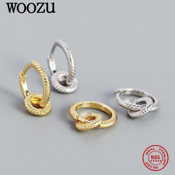 

huggie woozu 925 sterling silver minimalist punk twist pendant hoop earrings for women rock party bohemian hip hop jewelry gift, Golden;silver