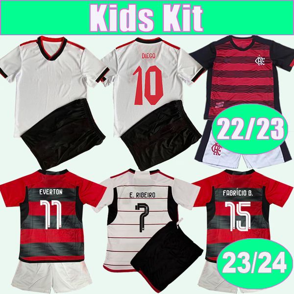 

2023 24 flamengo diego pedro kids kit soccer jerseys 22 23 e.ribeiro de arrascaeta home away child football shirts short sleeve uniforms, Black