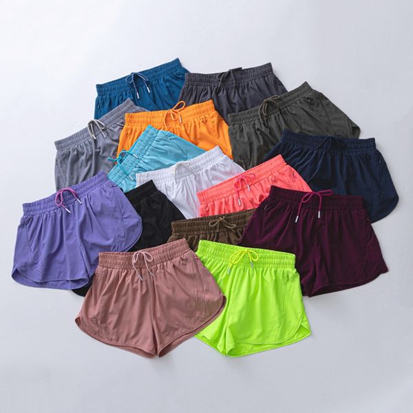 

lu-007 women's sports shorts lu women's high waist yoga double layer fake two piece quick dried running leisure fiess anti strappi