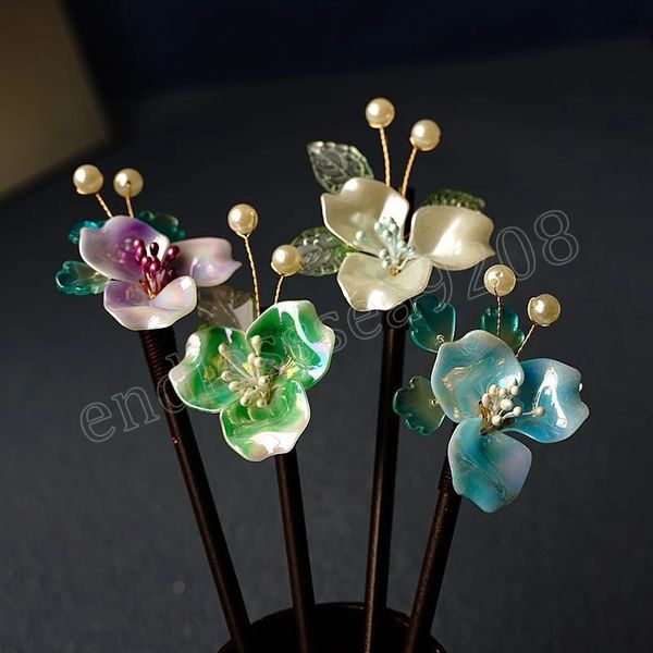 

vintage wooden hair sticks beads flower hairpins for long hair bridal women headdress tools ladies party hair accessories, Golden;silver