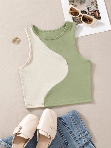 

women's tanks camis women's cute preppy style patchwork tank summer crewneck sleeveless bodycon crop y2k clothes streetwear baby, White