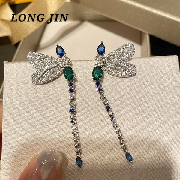 

knot colorful dragonfly zircon earring for women dress accessories retro senior super fairy thin face luxury tassel jewelry gift, Silver