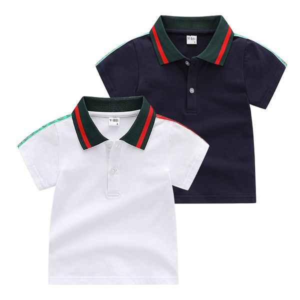 

baby boys girls plaid t-shirts summer kids short sleeve tshirt turn-down collar children cotton shirt child tees 2-7 years, White;black