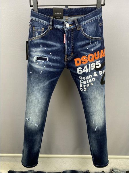 

new fashion dsquared2 dsq2 d2 icon brand european italy men's slim dsq jeans pants mens denim trousers zipper blue hole pencil pants je
