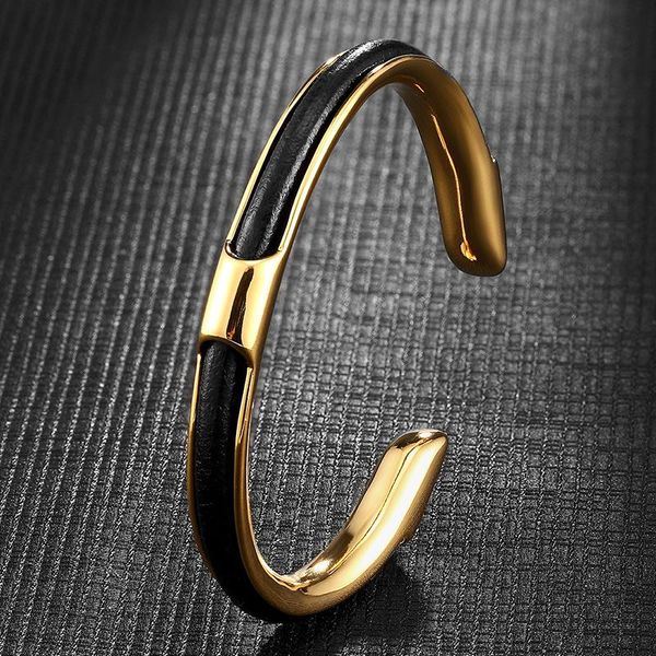 

bangle men stainless steel cuban cuff gold black bangle fashion leather jewelry bracelets wristband friends gifts wholesale accessories