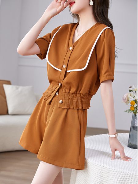 

women's two piece pants set women outfit 2023 summer blouses shirts v neck short sleeve shorts casual fashion clothing elegant 230520, White