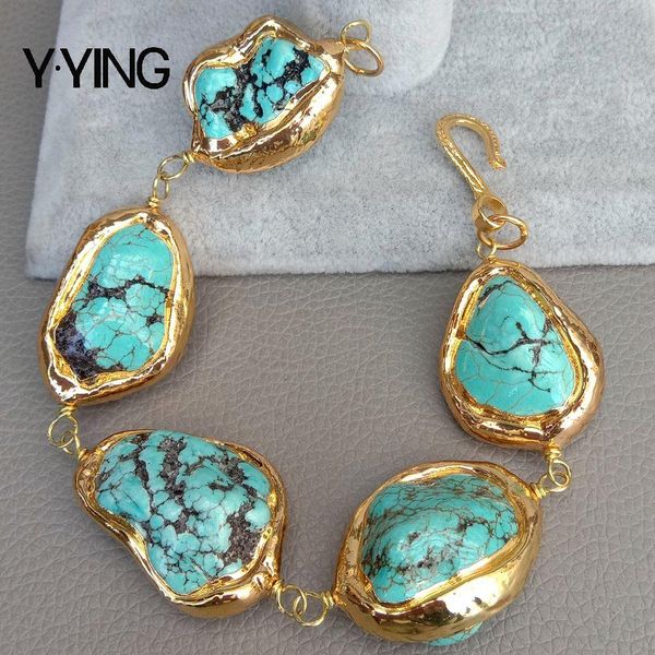 

bangle 9'' orm blue howlite 24 k yellow gold color plated bracelet, Black