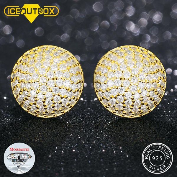 

stud 100% genuine 925 sterling silver moissanite stud earrings round retro wedding engagement fine jewelry exquisite ear accessory, Golden;silver