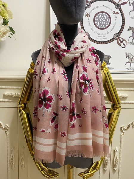 

women's long scarf scarves shawl 100% wool material thin and soft gradient pint flowers pattern size 190cm- 100cm, Blue;gray