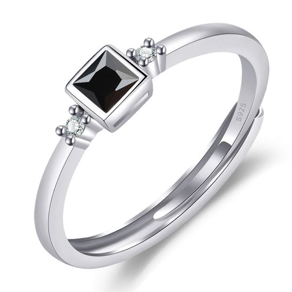 

solitaire ring for women black cubic zirconia adjustable rings jewelry, Golden;silver